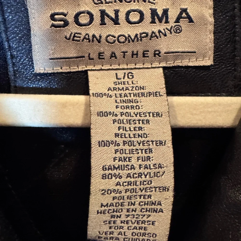SONOMA Genuine Leather Black Car Coat Jacket Women’s Large